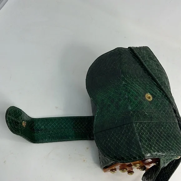 Emerald Green Snakeskin and Caramel Bakelite Geometric Tiered Handbag - Picture 11 of 16